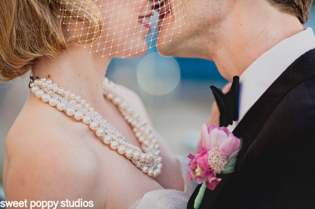 Statement Necklace 2013 Trends Vintage Style Chunky Bridal Pearl and Crystal Necklace Multistrand Swarovski Pearl: Becca