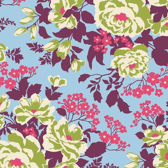 Joel Dewberry Heirloom JD47 Sky Rose Bouquet , by the yard