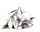 Sleepy Cat With Glasses - Cat Art Print