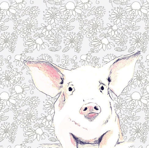 Pig Art Print - Love Me Some Pig With Wallpaper Background - Nursery Art