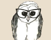 Owl Illustration - Book Lover Owl - Black Glasses Print