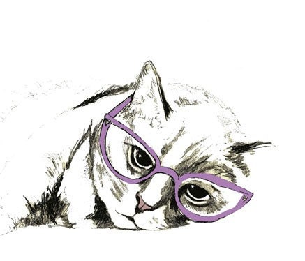 Sleepy Cat With Glasses - Cat Art Print