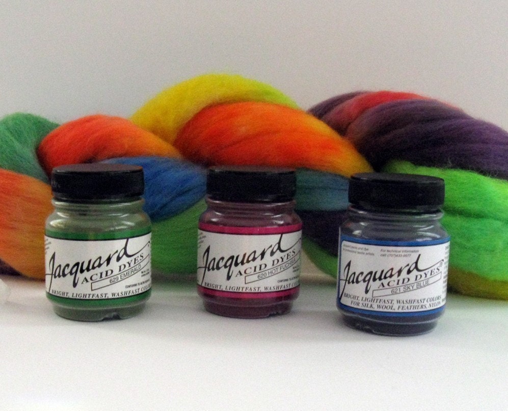 Acid Dyes, Jacquard (Kit of Three .5oz jars for protein fibers and most nylons - just use vinegar and heat)