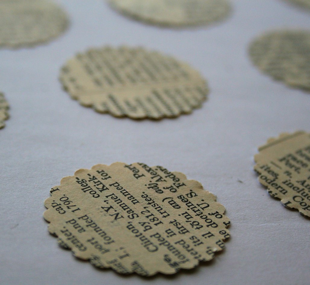 1.5 inch Heavy weight scallop edge circles Antique Dictionary 24