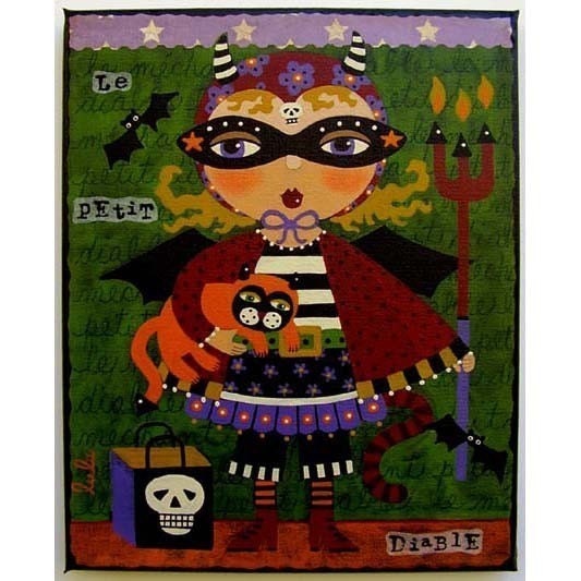 HALLOWEEN Devil and Cat 8x10 Print of Folk Art Painting by LuLu