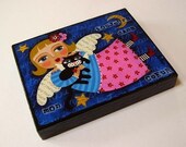 Cat Guardian Angel 8 x 10 Large Wood Block Print by LuLu