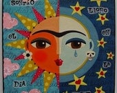 Frida Kahlo Sun and Moon Day of the Dead 8x8 Print of folk art Painting by LuLu