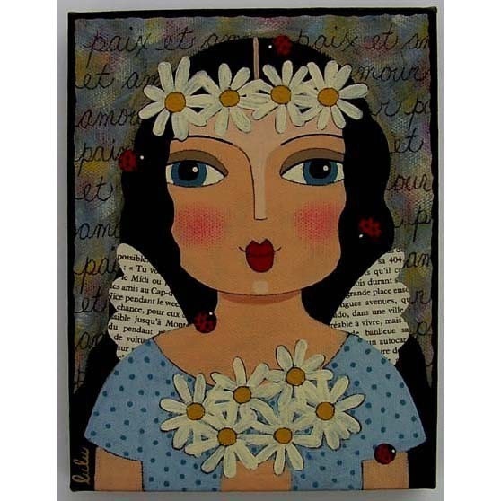 Peace and Love Angel 6 x 8 PRINT of folk art painting by LuLu