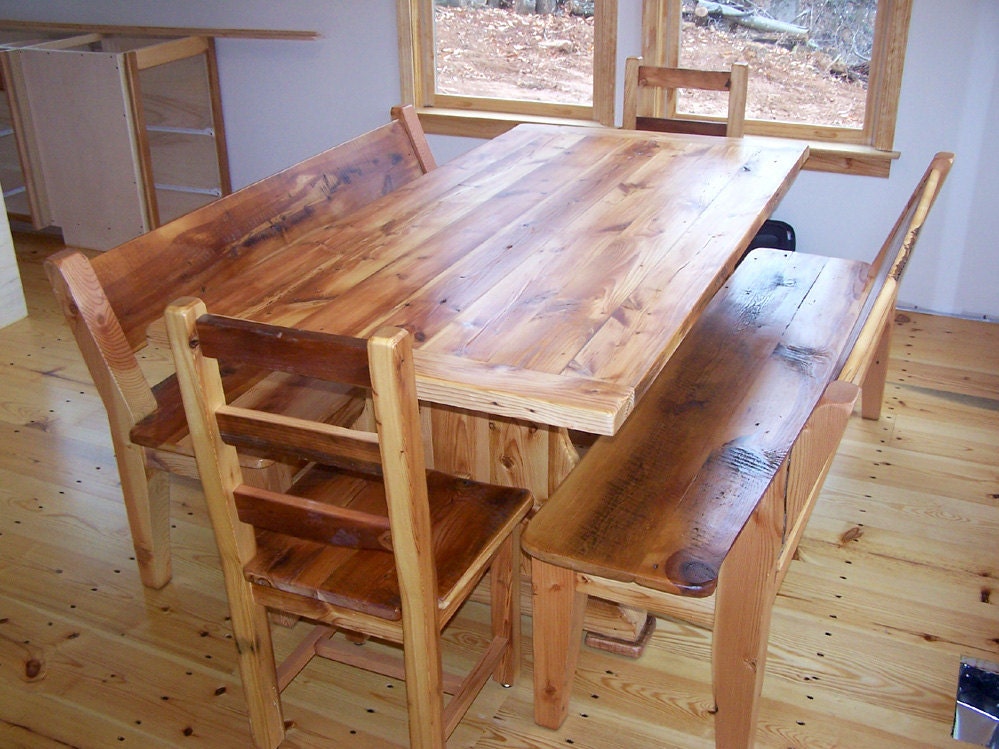Reclaimed Heart Pine Trestle Table