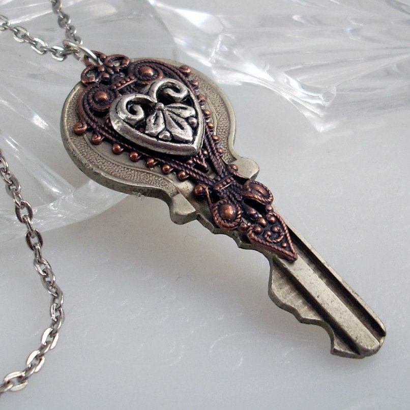 Key Necklace Handmade Jewelry - Key to Your Heart - Recycled Key Pendant