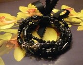 Dramatic Jet Bead Bracelet with Ribbon - Gift for Her -  Custom Order