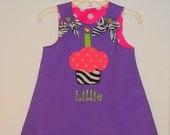 Birthday Cupcake Dress Reversible A Line Personalized by Groovy Gurlz Available in Sizes 6m, 9m, 12m, 18m, 2t, 3t, 4t, 5y, 6y