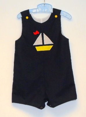 Spring Boys Applique Sailboat Jon Jon by Groovy Gurlz available in Sizes 3m, 6m, 9m,12m, 18m,24m, 21t, 3t, 4t Available in Longall or Shorta