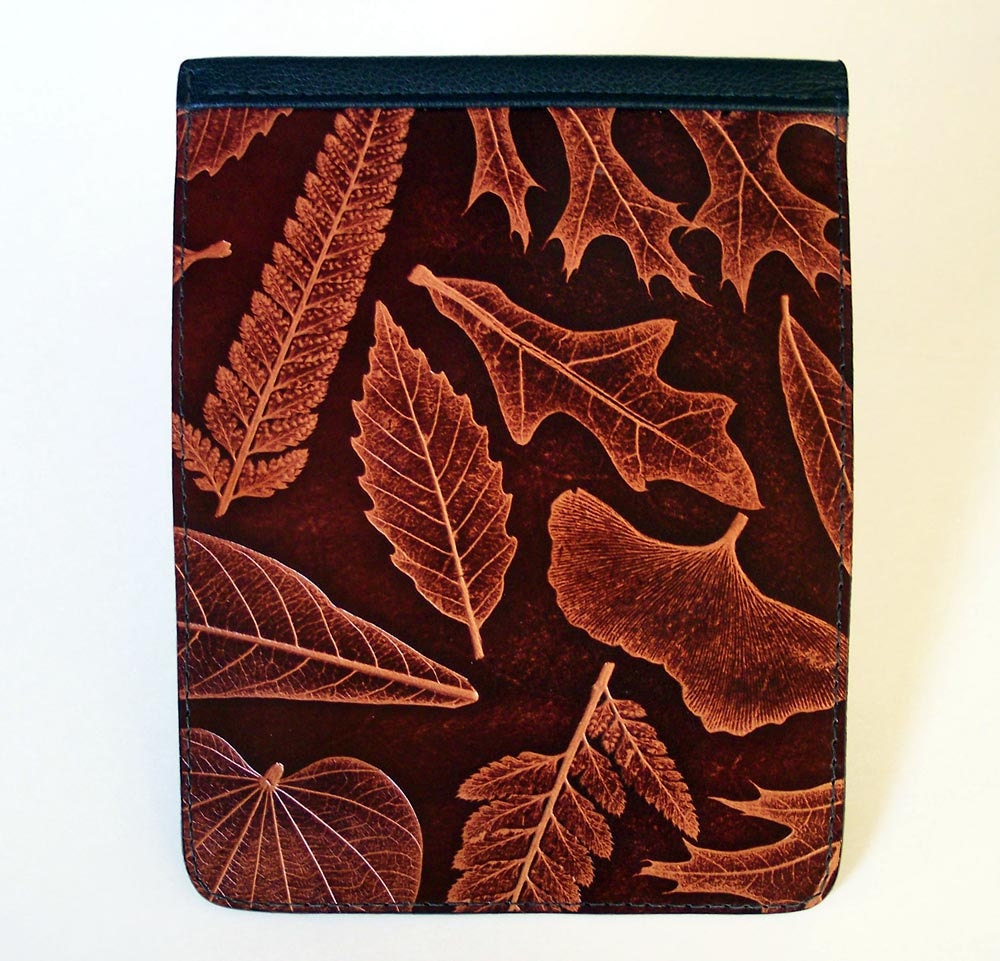Kindle Fire or Kindle 3 Leather Case Sleeve with Leaf Design - IMMEDIATE SHIPPING