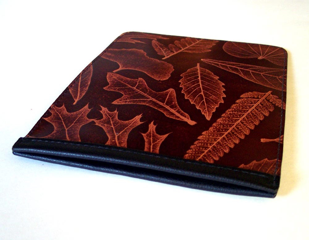 Kindle Fire or Kindle 3 Leather Case Sleeve with Leaf Design - IMMEDIATE SHIPPING