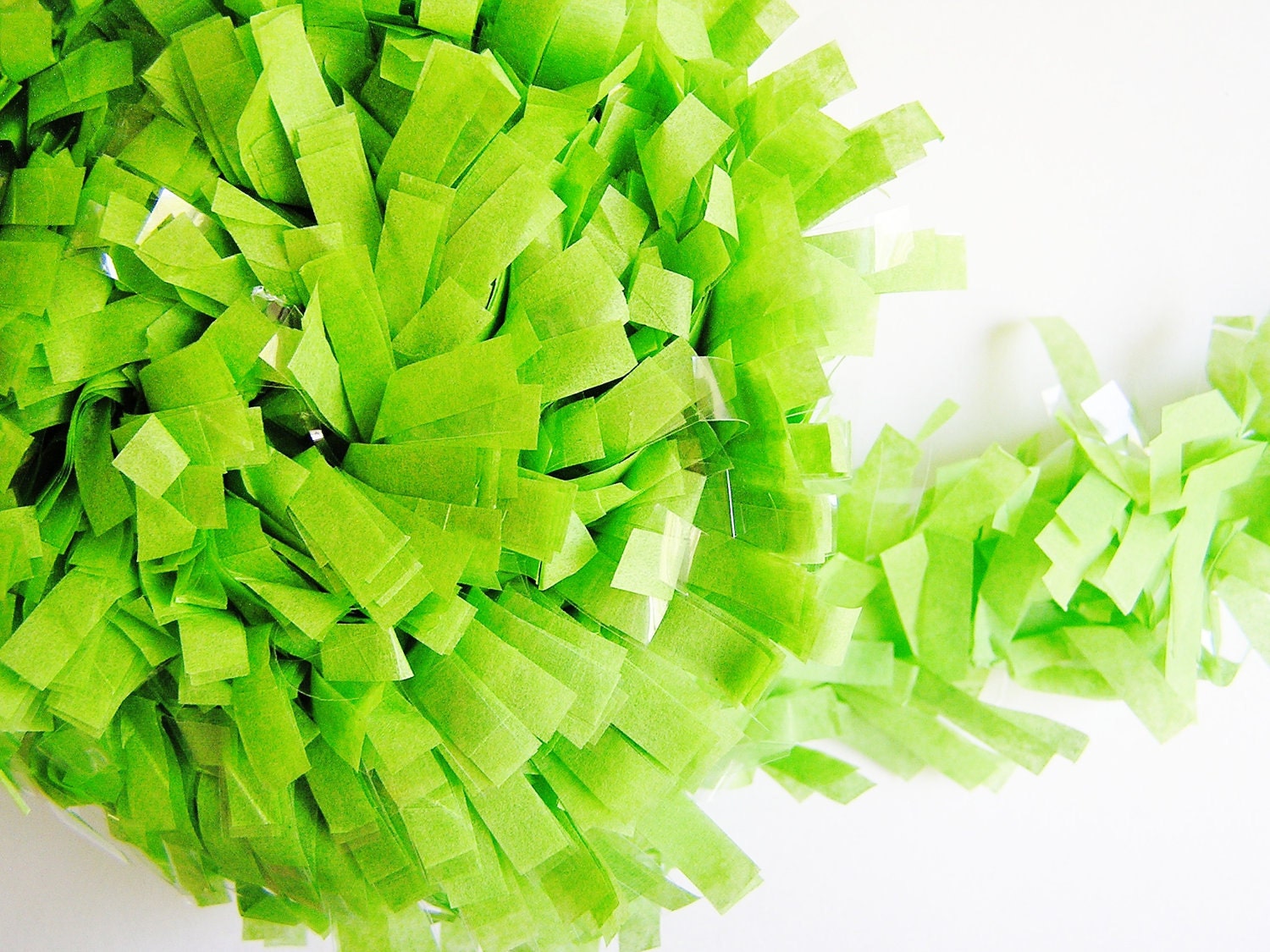 Lime green tissue Fringe Garland/ Trim - for gift wrapping, altered art, scrapbooking, decorating, weddings, party supply, holiday
