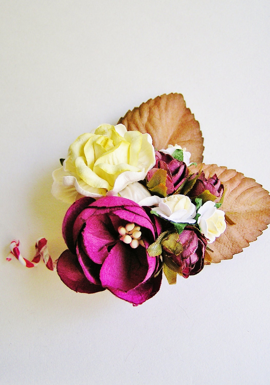 Cherry Creme Brulee Roses Mixed bunch Vintage style Millinery Flower spray/ Bouquet - corsage, holiday wrap, floral shabby chic