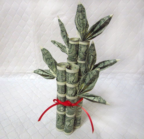 Lucky Bamboo Money Origami - Twenty Dollars Faux Plant