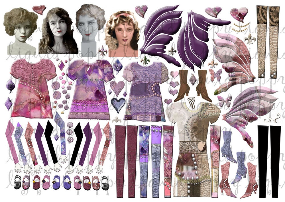 Collage Sheet No 217  Paper Doll Altered Art for Scrapbooking and ACEO work..jpegs, pdfs  or pngs