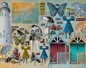 Beach Bathers Collage Sheet  No 284  Vintage Bathing Costume Bathing Shed  and 4 background sheets Emailed to you as PNG or JPEG