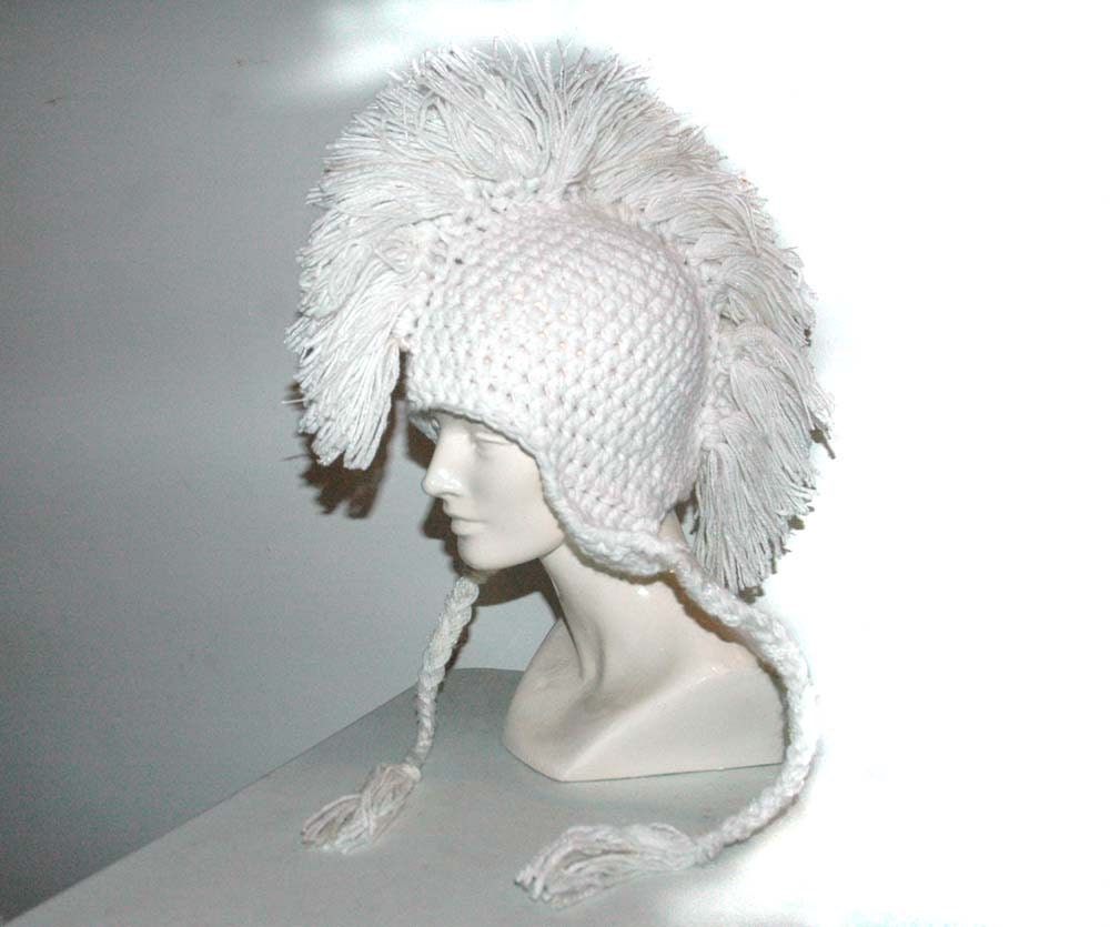 White Mohawk Ear Flap Hat