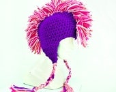Purple EarFlap Hat With Hot Pink Mohawk