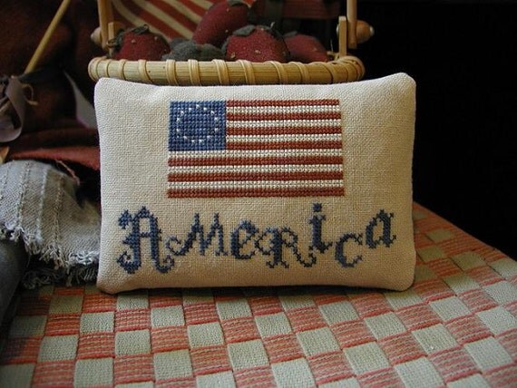 Primitive Cross Stitch Pattern AMERICA Pinkeep