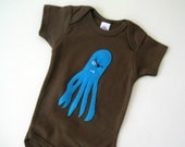 Blue Pirate Squid on Brown Onesie Size 6-12 Months