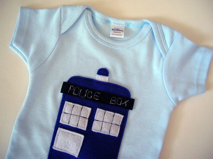 Tardis on Blue Onesie 3-6 Months with Ecospun Felt