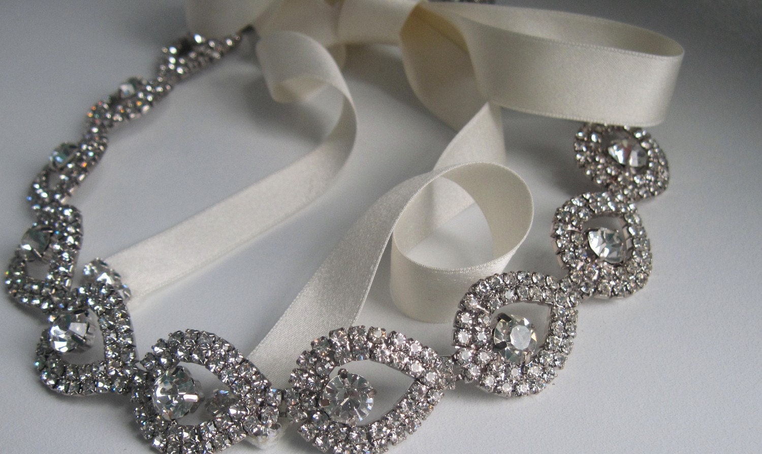SALE Cordelia-vintage glamour crystal rhinestone and silk headpiece or sash-made to order