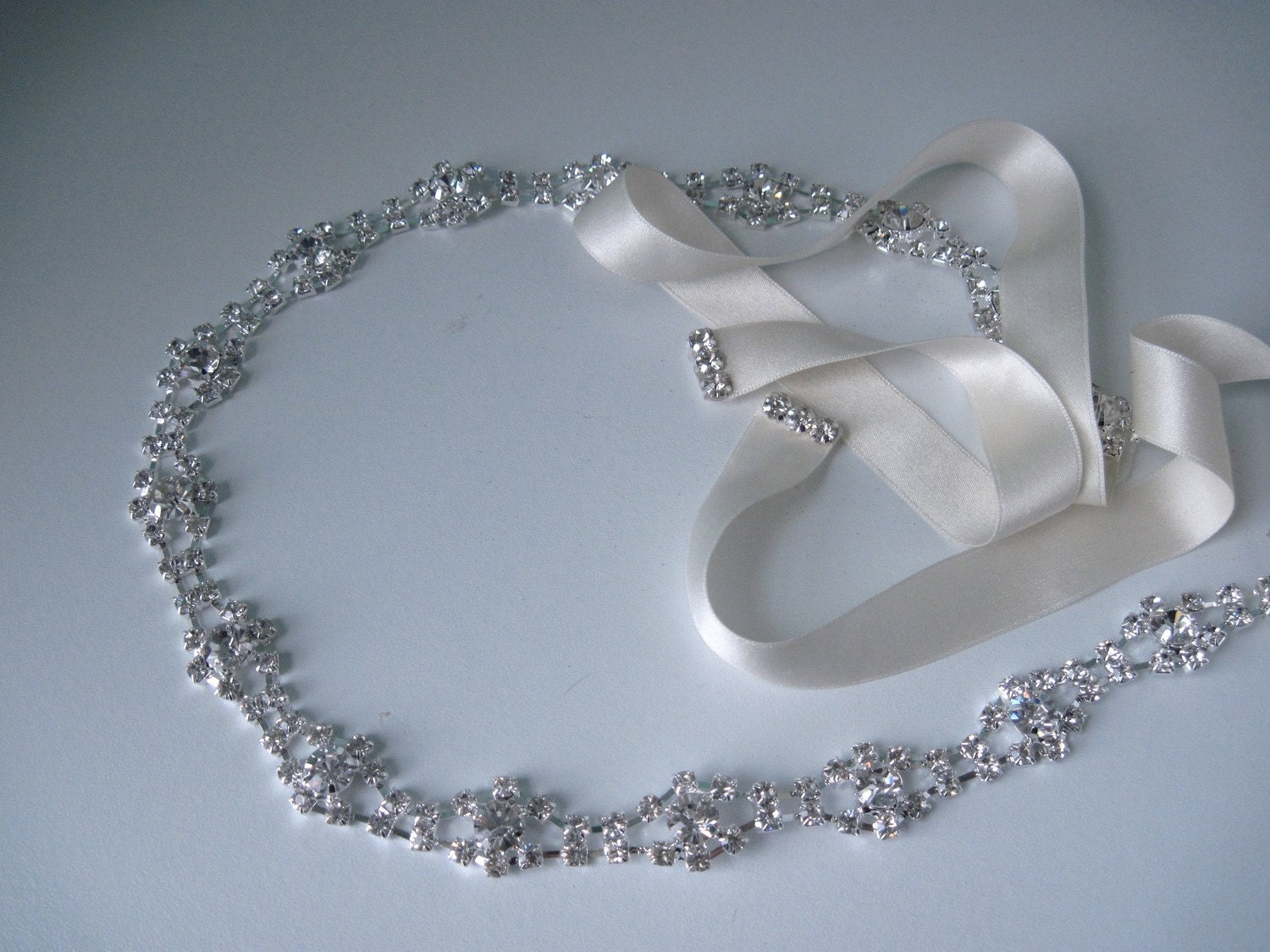 SALE Belle-vintage glamour crystal rhinestone and silk headpiece or sash-custom made to order