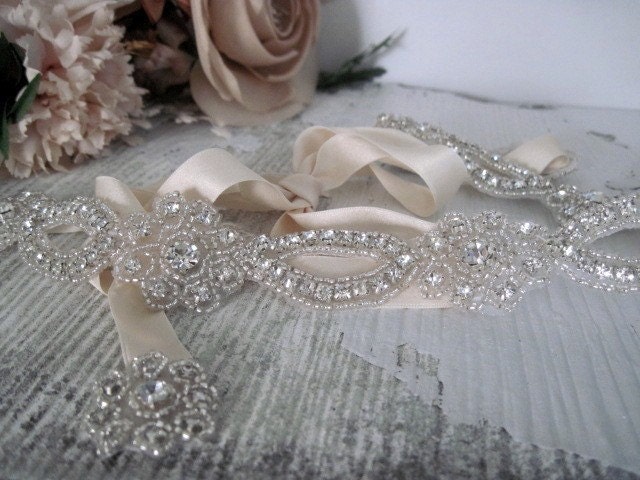 Flo-vintage glamour crystal rhinestone and silk headpiece or sash-custom made to order