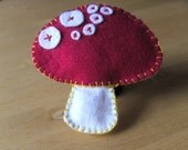 Mushroom Fridge Magnet, mushroom, Red felt hand embroidered