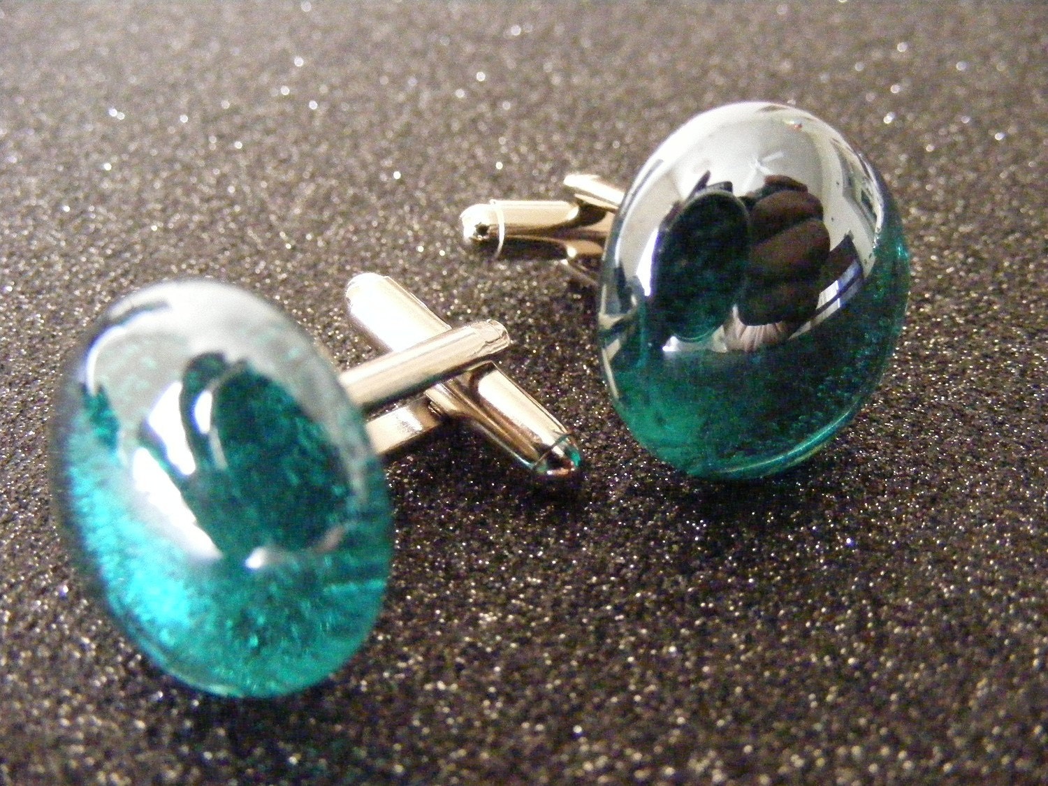 Aqua Glass Cuff Links