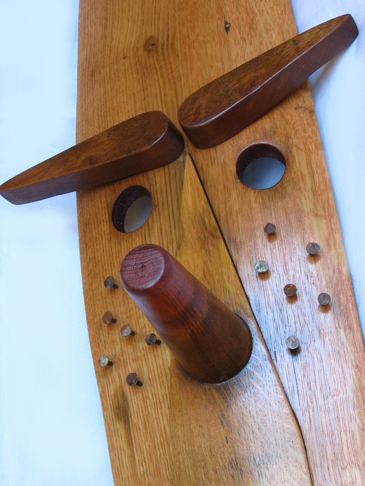 READY TO SHIP Pinot Kio, recycled oak wine barrel stave mask, wall ornamental piece, one of a kind interior home decor