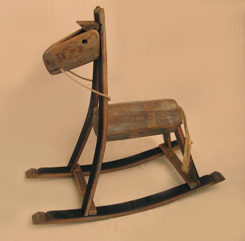 The Rocking Green Horse, recycled oak wine barrel staves, one of a kind piece