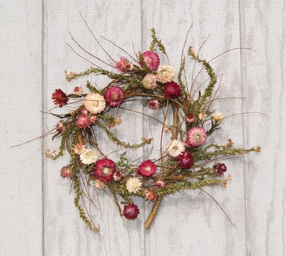 Reserved - Spring Wreath - Mulberry Twigs and Strawflowers FIRST BLUSH of SPRING