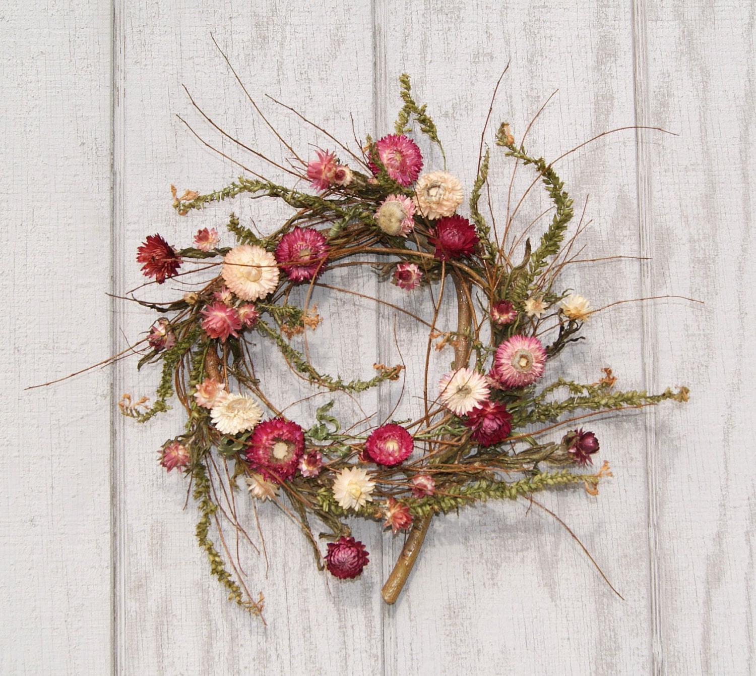 Reserved - Spring Wreath - Mulberry Twigs and Strawflowers FIRST BLUSH of SPRING