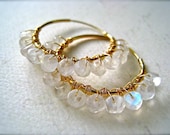 heavenly hoops earrings - moonstone wire wrapped hoop earrings, gold, rainbow moonstone, handmade jewelry