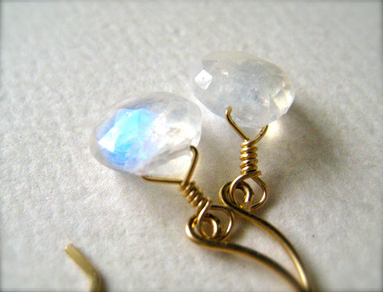 moon shadow earrings - rainbow moonstone earrings, gold, white, ethereal, handmade, under 50, DE18G