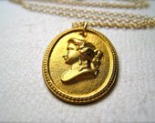 mystique necklace - metal cameo necklace, gold, custom, initial, handmade vintage jewelry