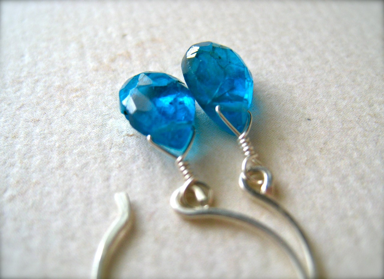 lagoon earrings - blue gemstone earrings, apatite, sterling silver, neon, simple drops, handmade jewelry, fashion