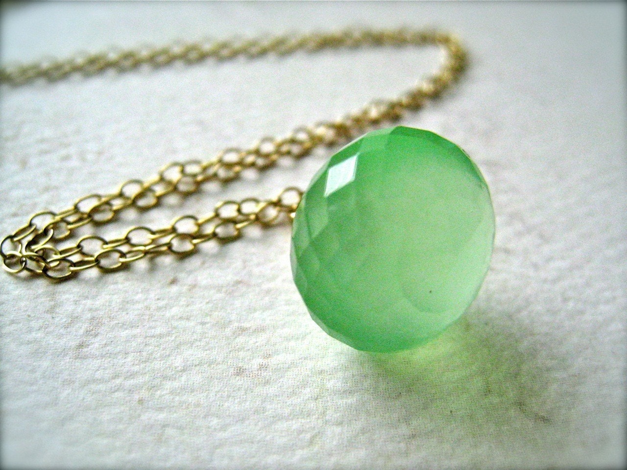 mint mojito necklace - glowing green gemstone necklace, gold, prehenite chalcedony, wire wrapped, handmade jewelry