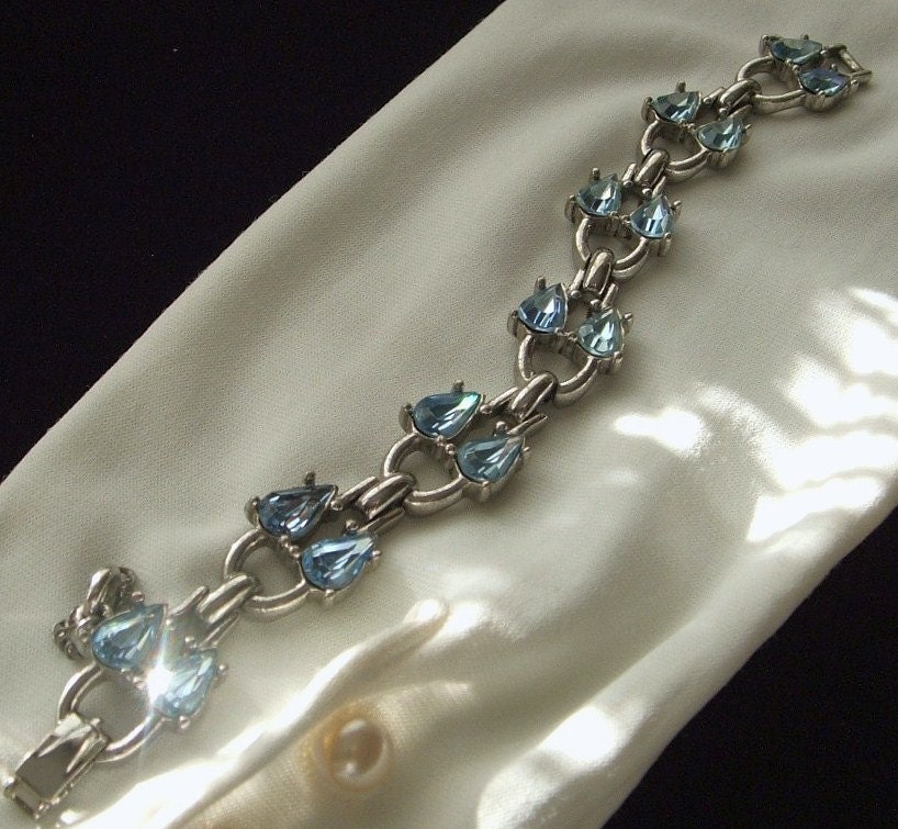 Vintage 1950s Rhinestone Bracelet Bably Blue / signed Barclay