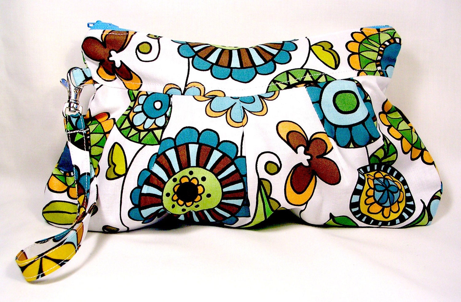 Ready to Ship Clutch with Wrist Strap Lolas Posies in Blue