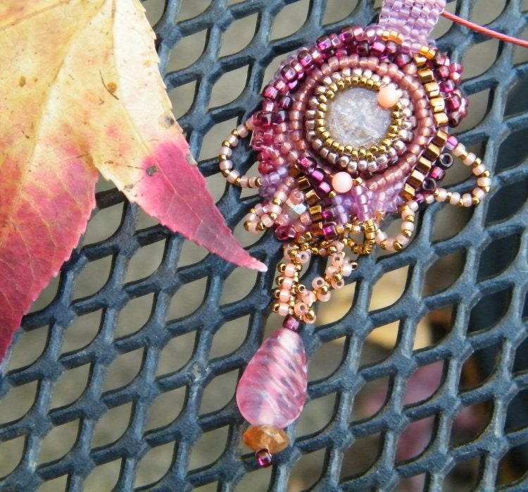 Shimmery Glass Pink Coral and Sparkling Sunstone Necklace