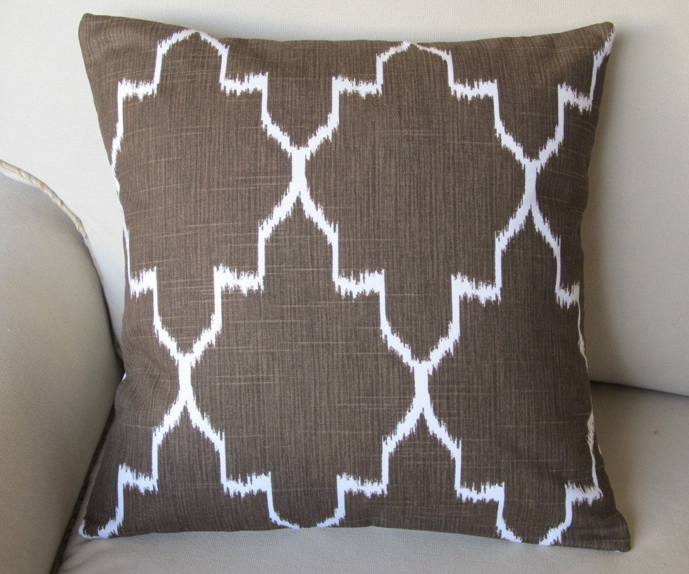 Ikat Coffee on White  pillow cover 18x18 same fabric front and back