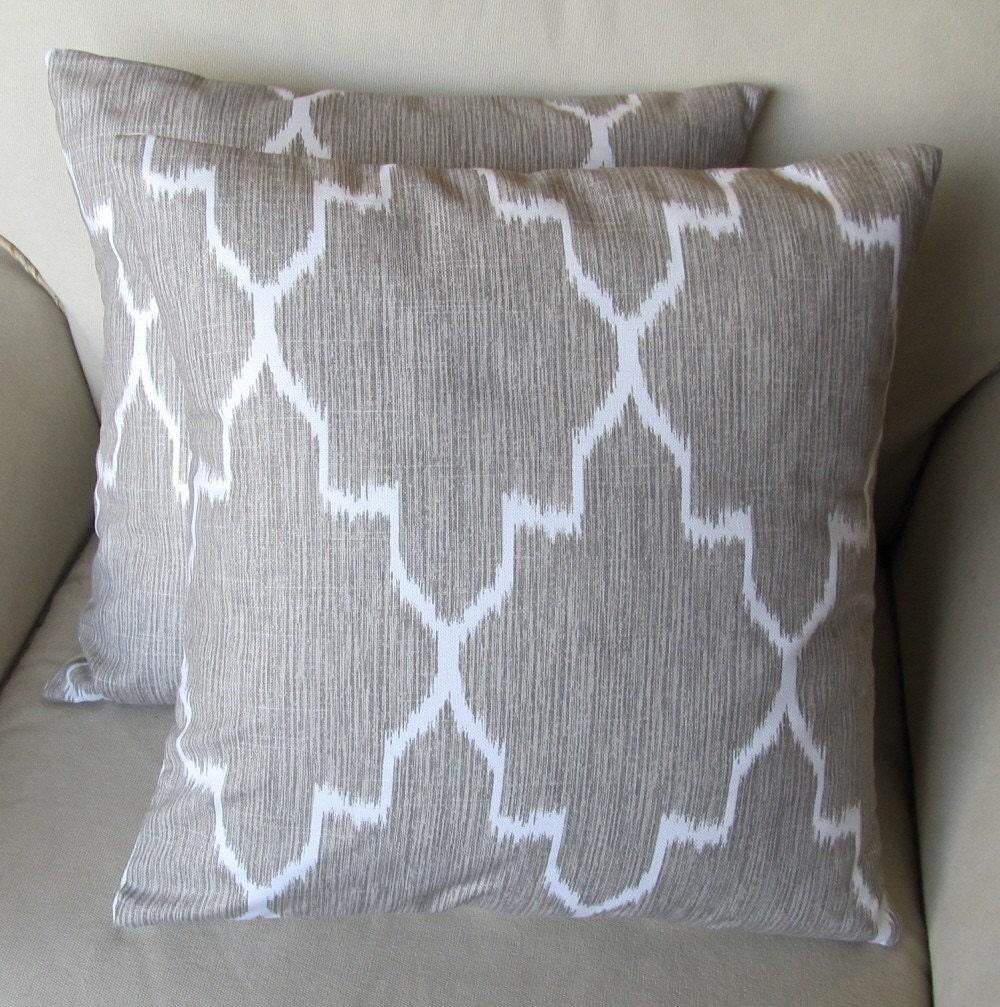 Ikat Linen on White two pillow covers 18x18 same fabric front and back