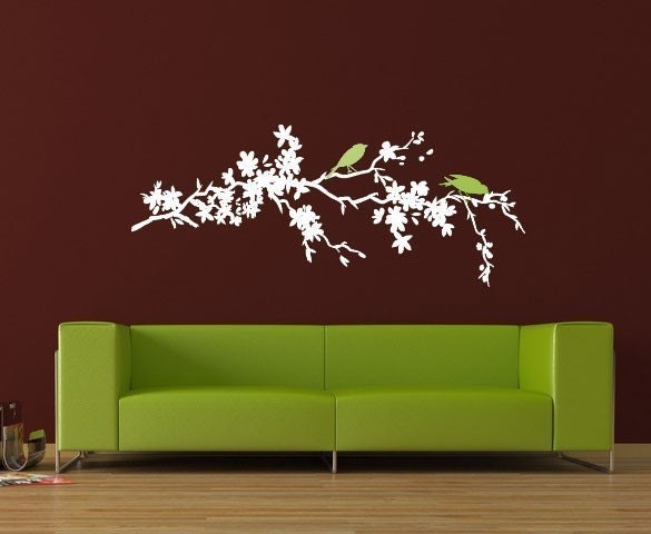 Cherry Blossom Branch with 2 little birds vinyl wall decal