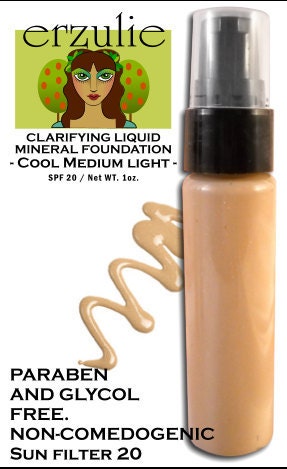 Cool Medium Light Liquid  Foundation  Non-Comedogenic  All Natural Acne Safe Mineral Makeup